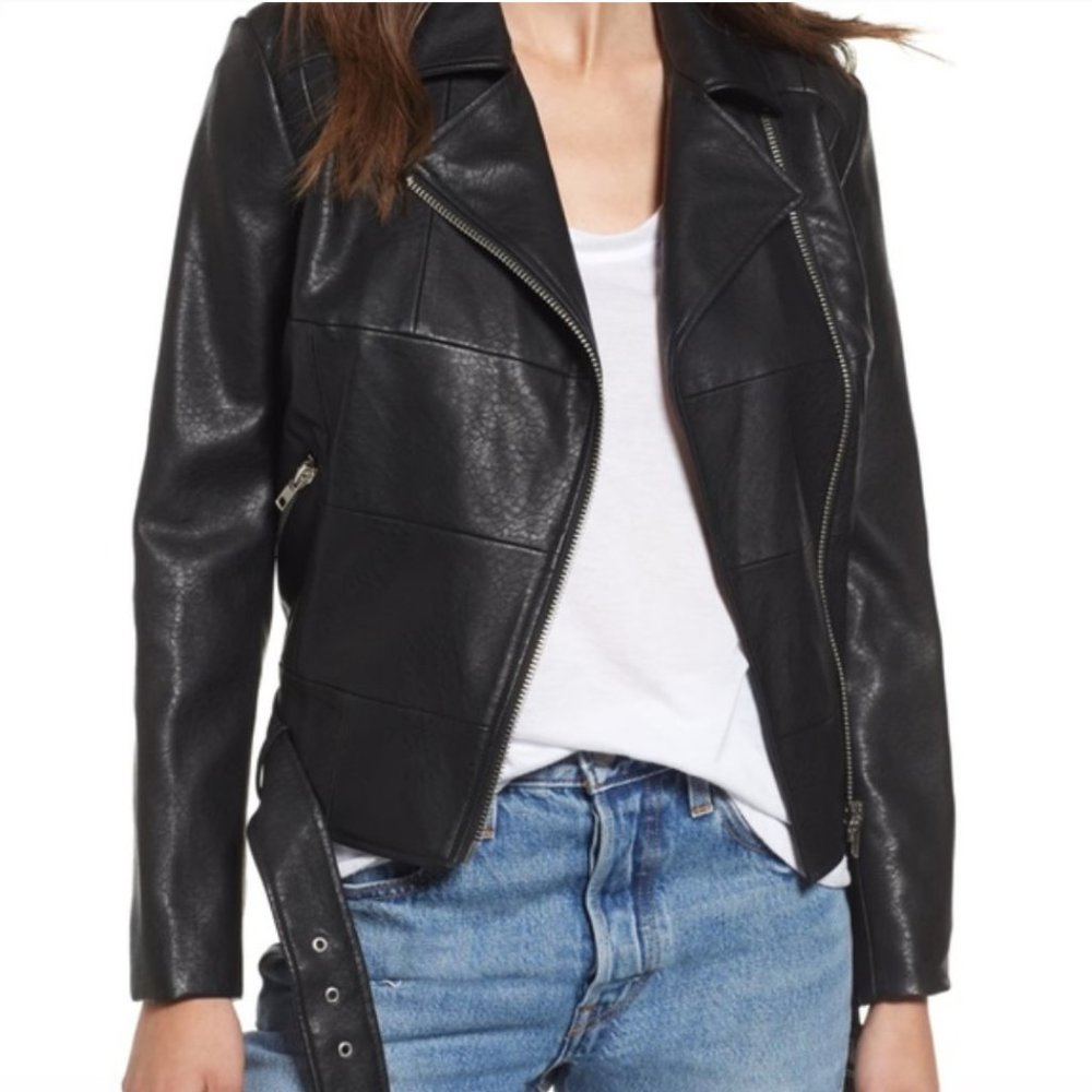 🚫SOLD🚫 BB Dakota Black Belted Faux Leather Moto Jacket S